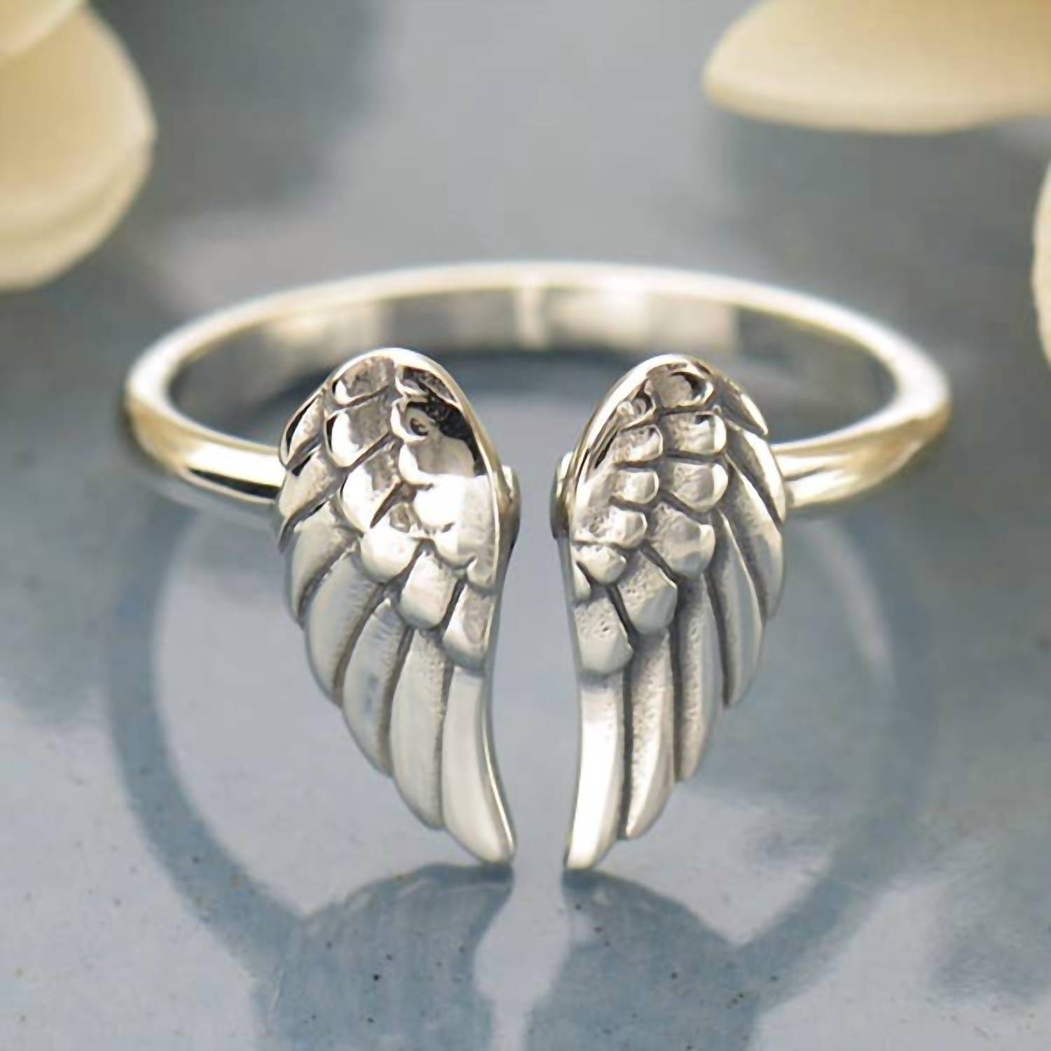 Nina Women's Artisan Angel Wing Ring in silver - women's jewelry - detail view