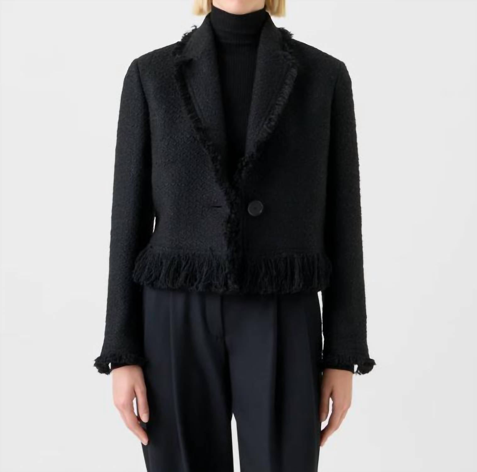AKRIS PUNTO Tweed Fringe Short Jacket in black - women's jacket