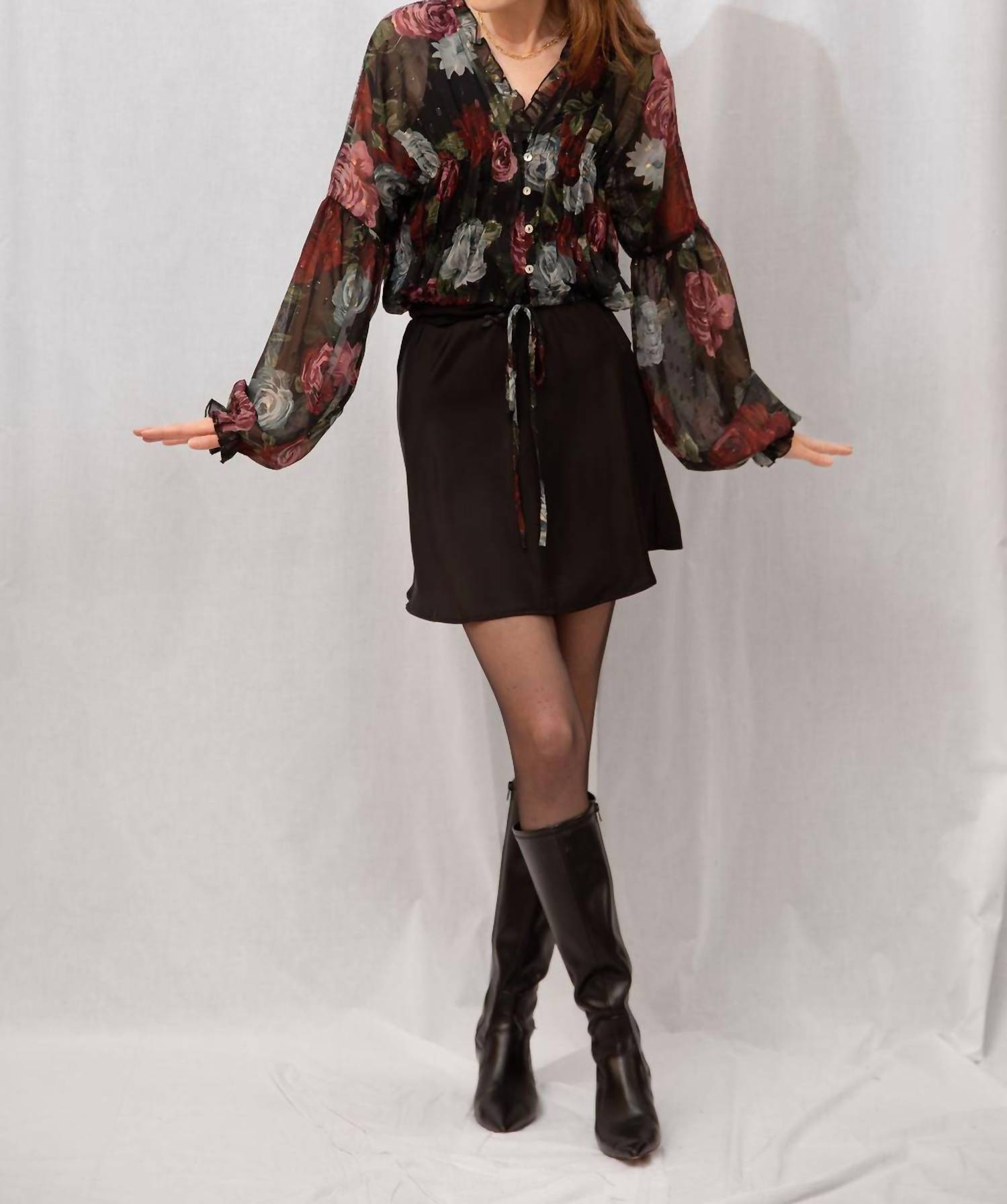 Fore Collection - Floral Printed Smocked Chiffon Top