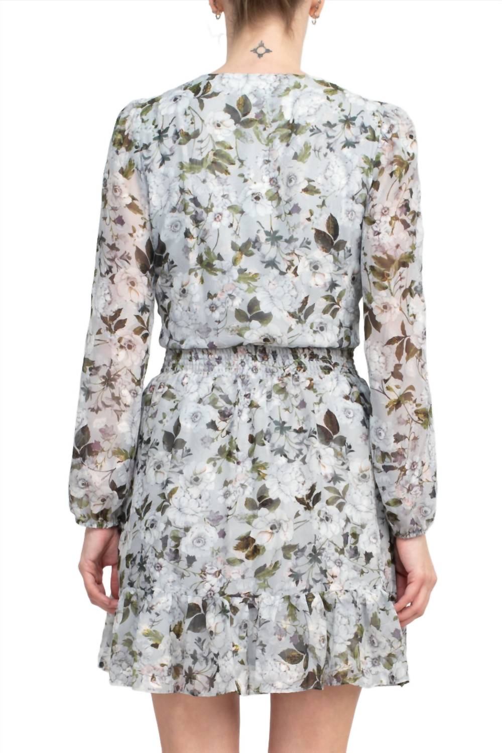 Laundry By Shelli Segal - V-neck Elastic Waist Tiered Hem Floral Chiffon Dress