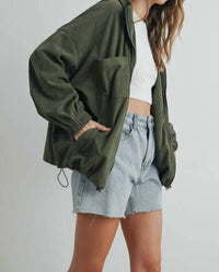 Urban Daizy - Nakia Lapel Corduroy Zipper Jacket