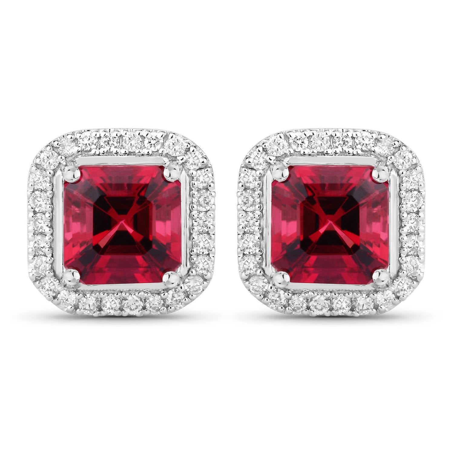 Diana M Jewels Women's Octagon Natural Rubellite Stud Earrings (2.72 Ct) - Signature in 14k white gold - women's jewelry