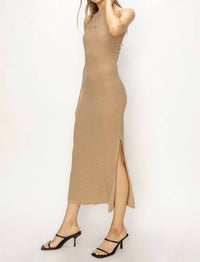 Hyfve - Romantic High Neck Backless Sleeveless Midi Dress
