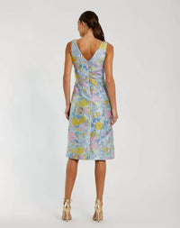 MAC DUGGAL Floral Brocade Sleeveless Midi Dress in blue - women's dress - detail view