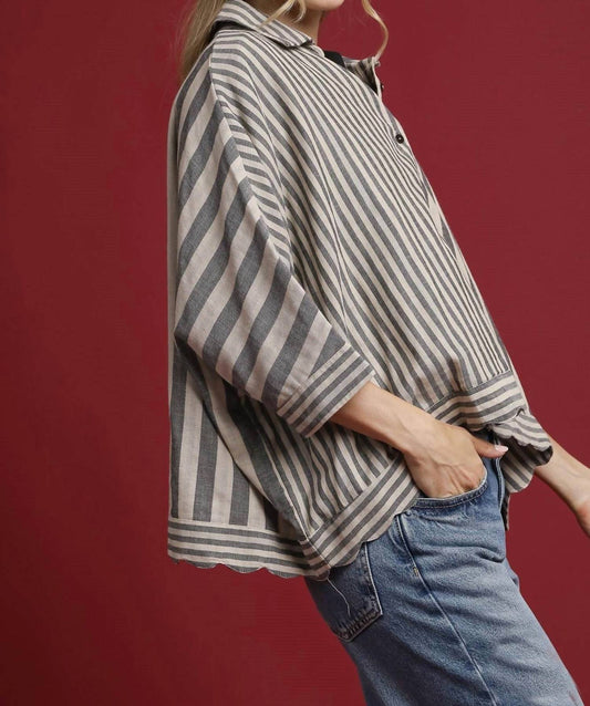Umgee - Mixed Stripe Button Down Shirt