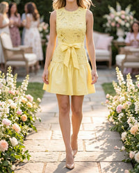 Baby Pink - Belted Floral Lace Mini Dress