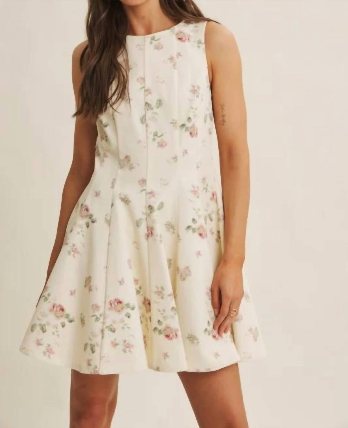 In February - English Rose Fit & Flare Cotton Mini Dress