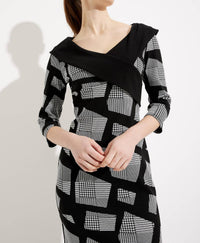 Joseph Ribkoff Shawl Collar Dress in black white - women's dress - alternate view