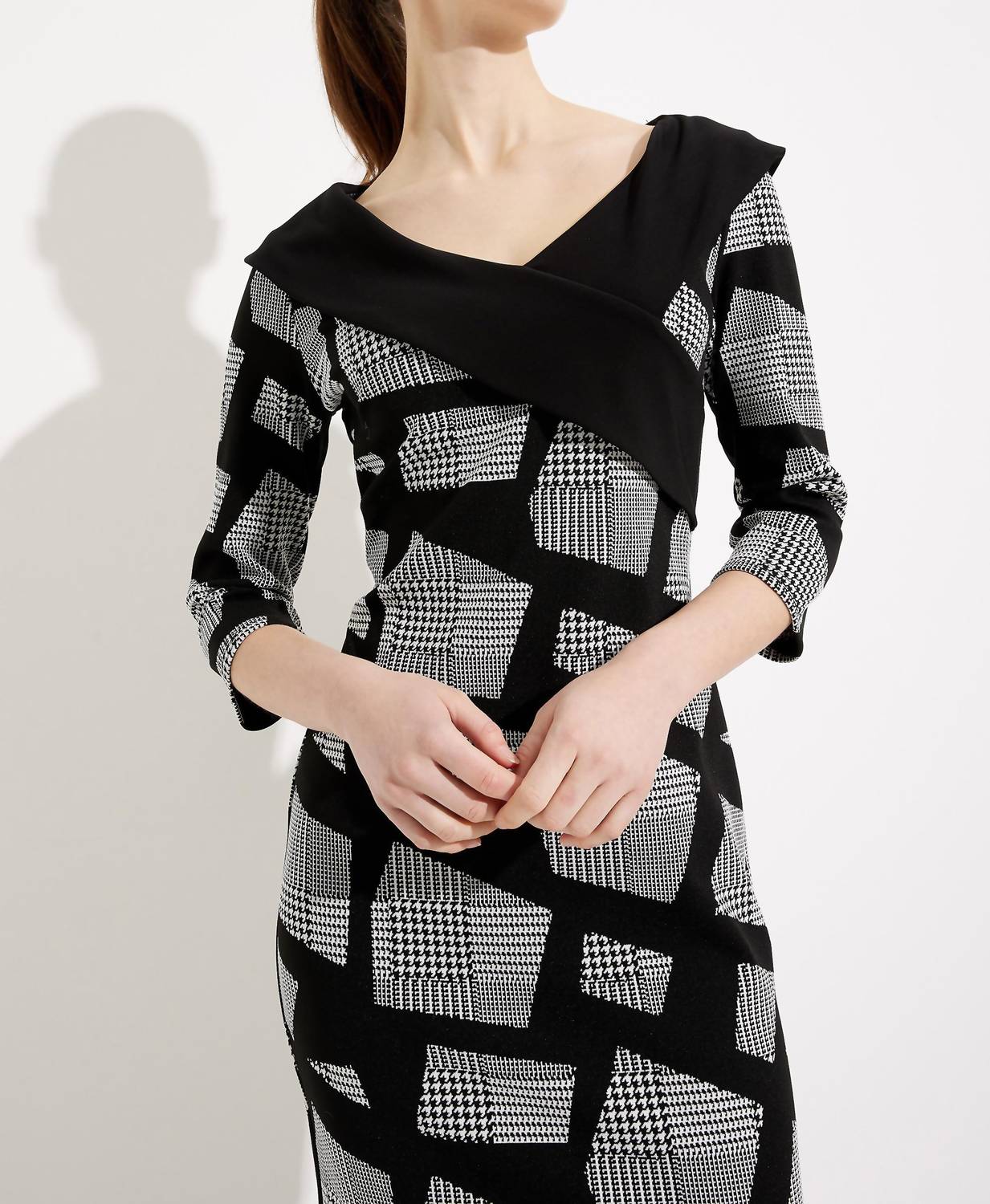 Joseph Ribkoff Shawl Collar Dress in black white - women's dress - alternate view