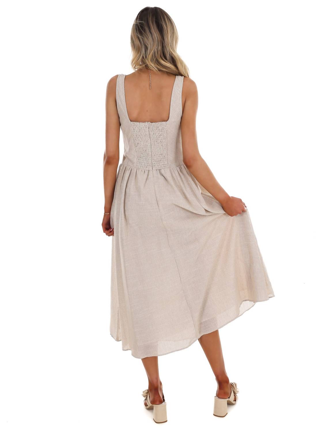 Mustard Seed Showing Off Stripe Maxi Dress in taupe - women's dress - detail view