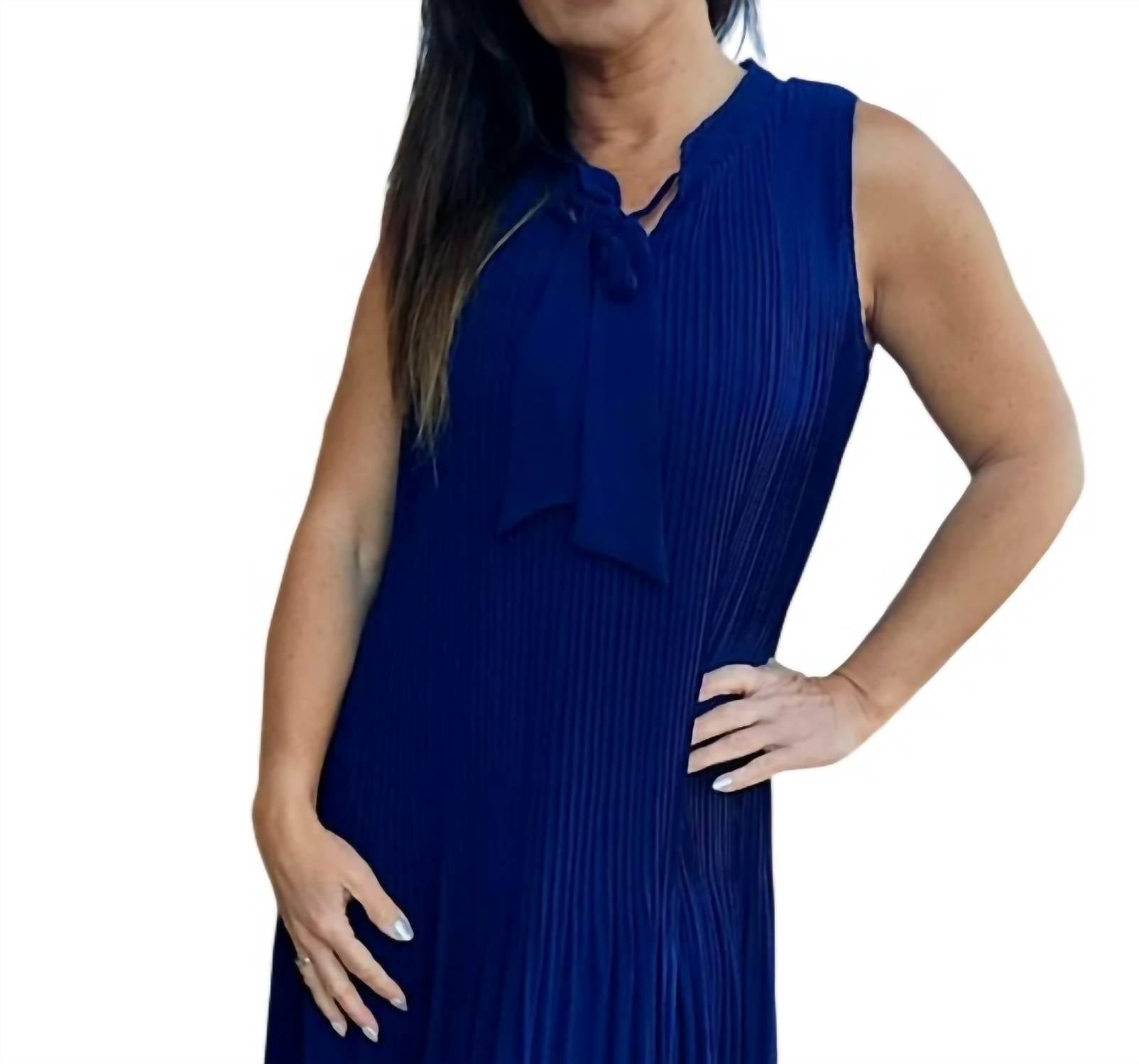 PICADILLY Pleated Sleeveless Dress in navy - women's dress - detail view