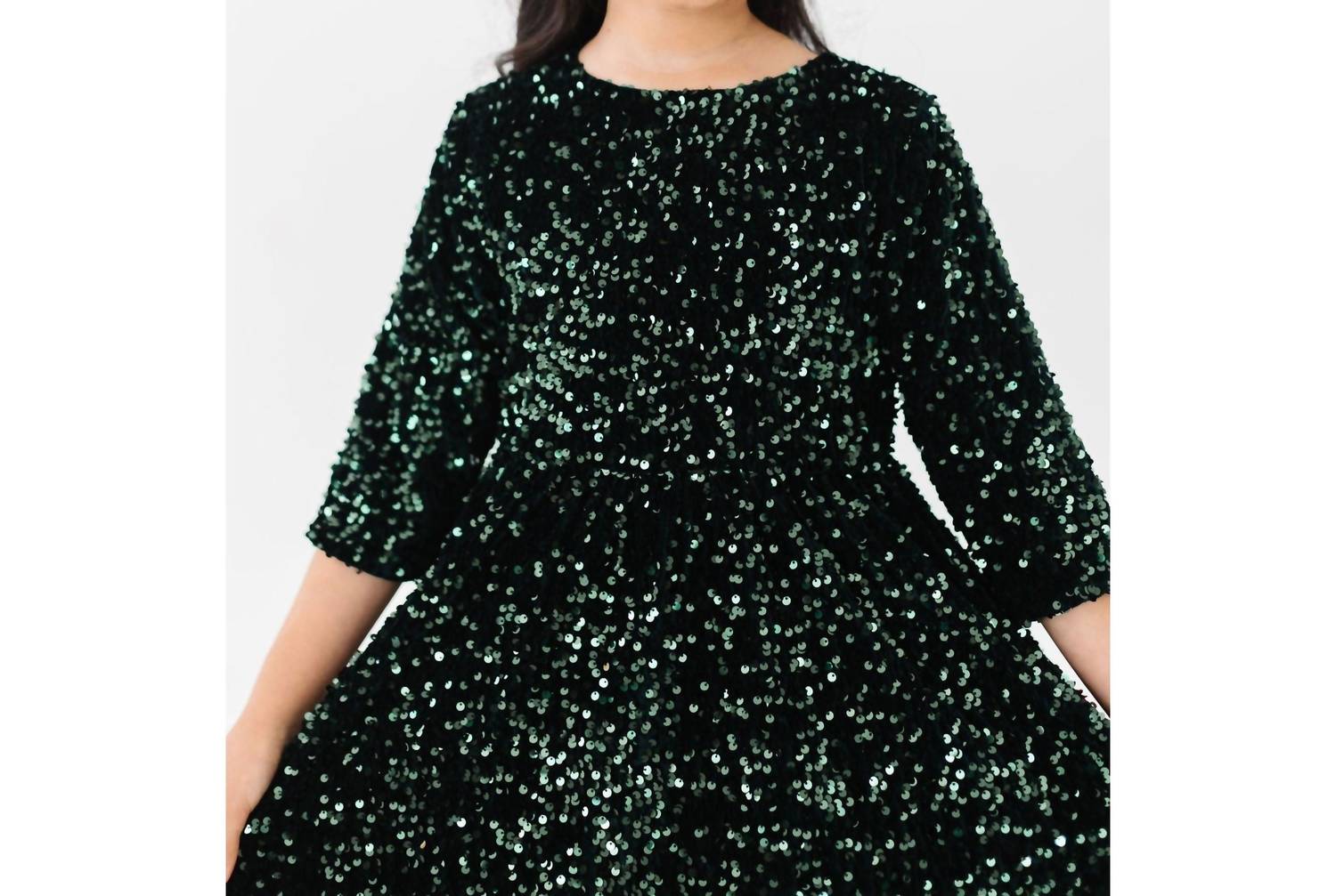 Mila & Rose Velvet Sequin Dress in hunter green - kids' dress - alternate view