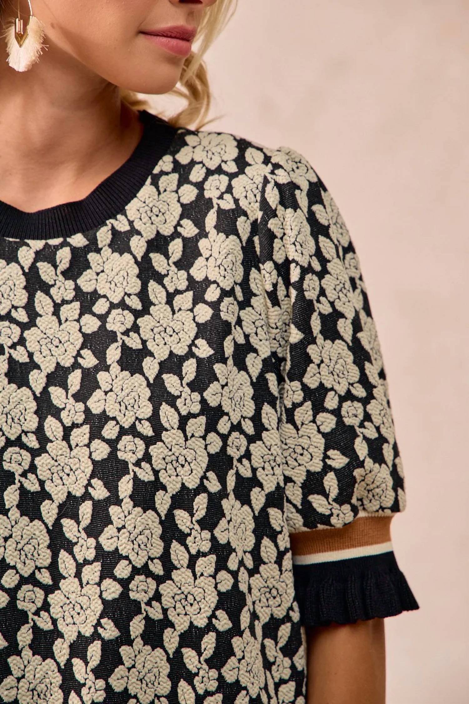Bibi - Textured Rose Knit Top