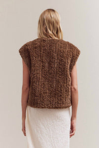 Nyland Seraphina Faux Fur Zip Up Vest in brown - women's jacket - detail view