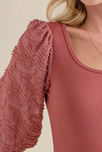 And The Why - Miley Textured Puff Sleeve Bodysuit
