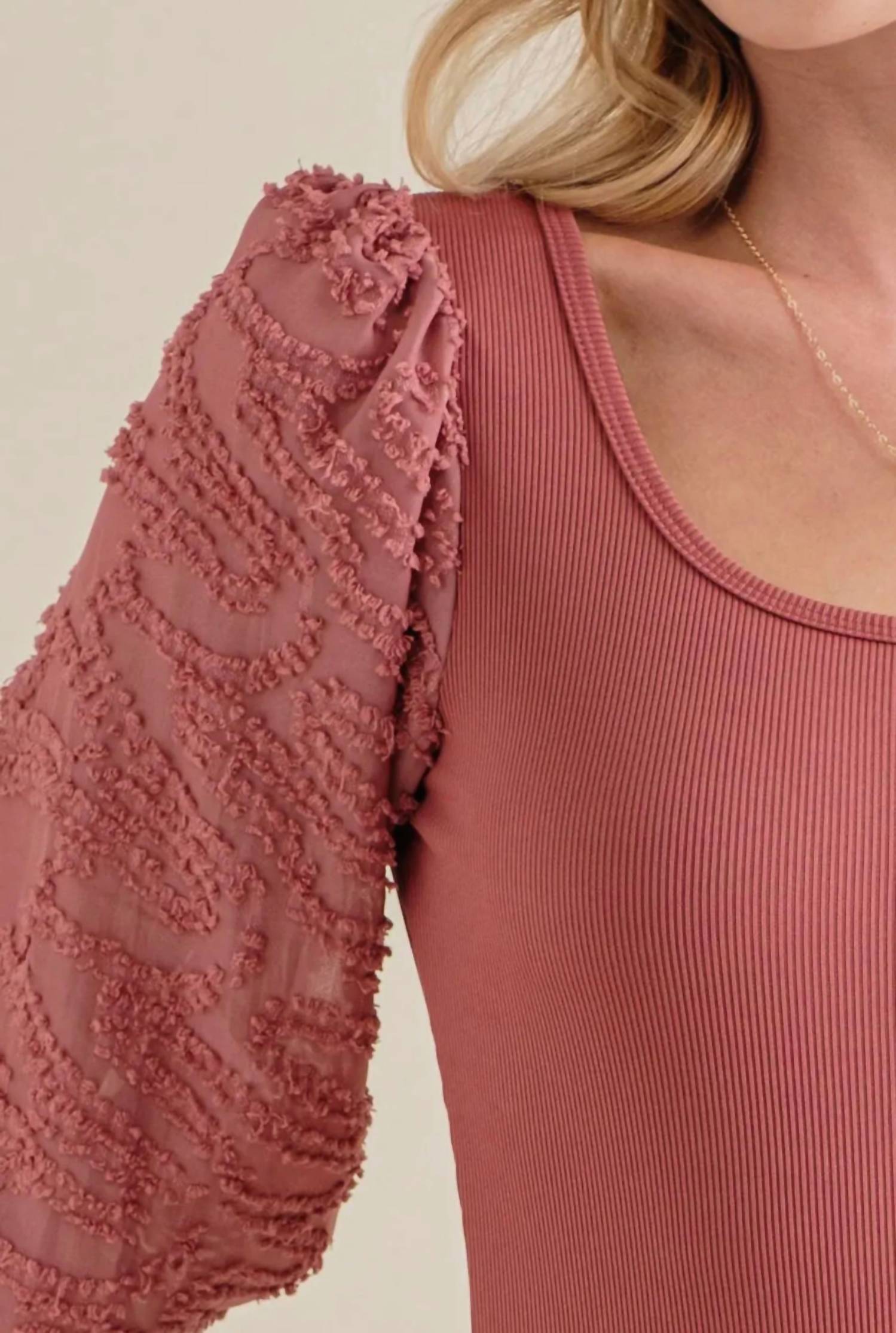 And The Why - Miley Textured Puff Sleeve Bodysuit