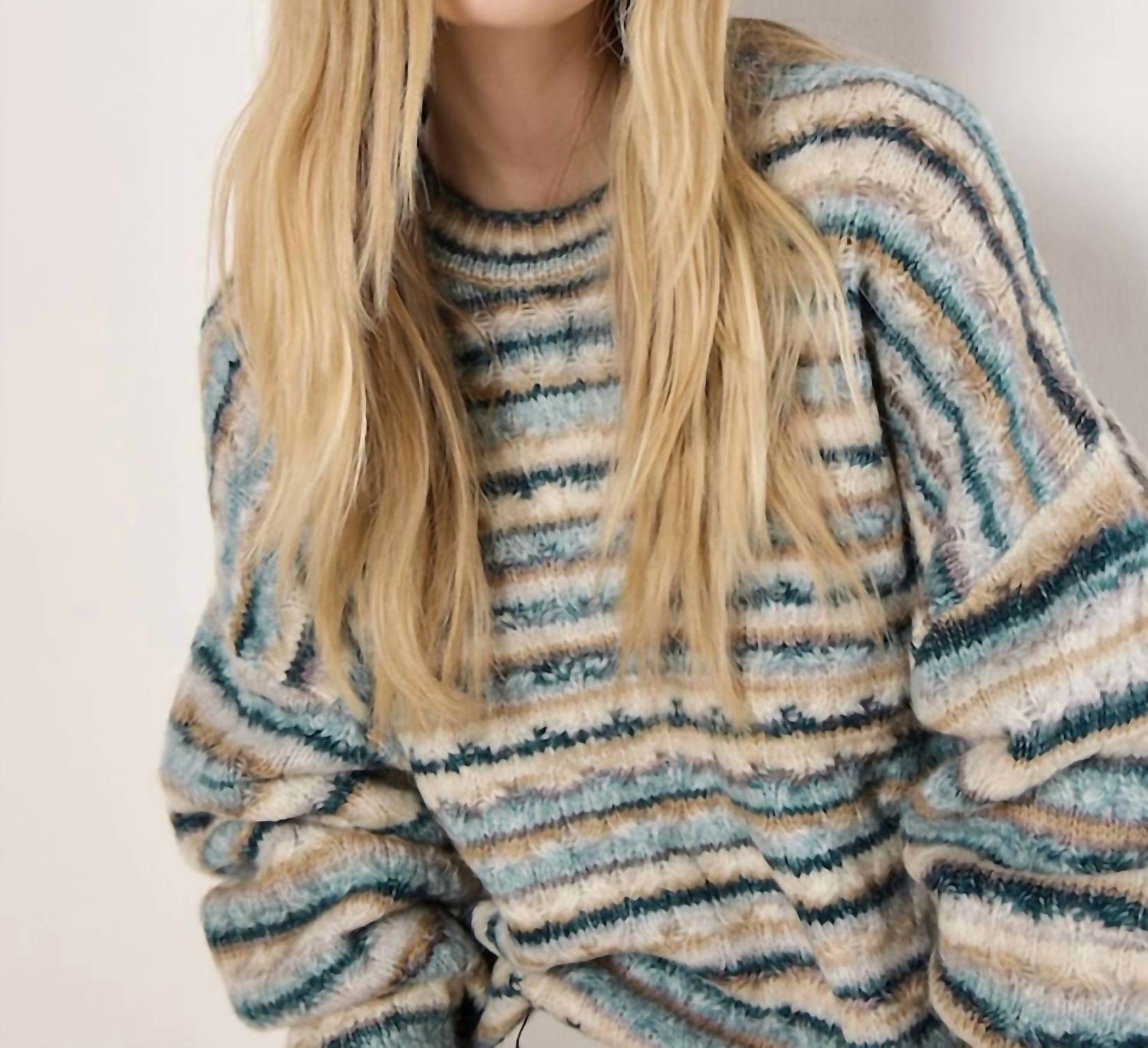 Apricot - Aran Knit Stripe Sweater