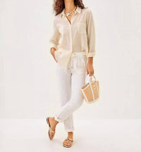 Lilly Pulitzer Sea View Button Down Top in wicker tan ltwt oxford stripe - women's shirt - view 4