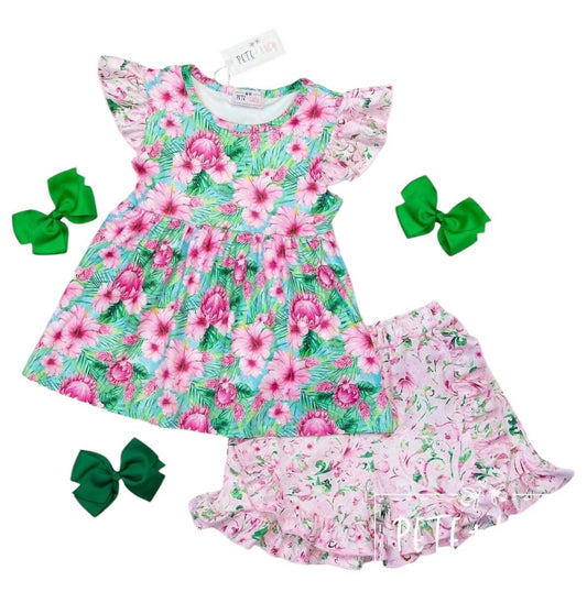 Pete + Lucy - Girls Vintage Floral 2 Piece Shorts Set