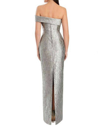 DAYMOR Back Slit One-shoulder Bow Dress in taupe gold - women's dress - detail view