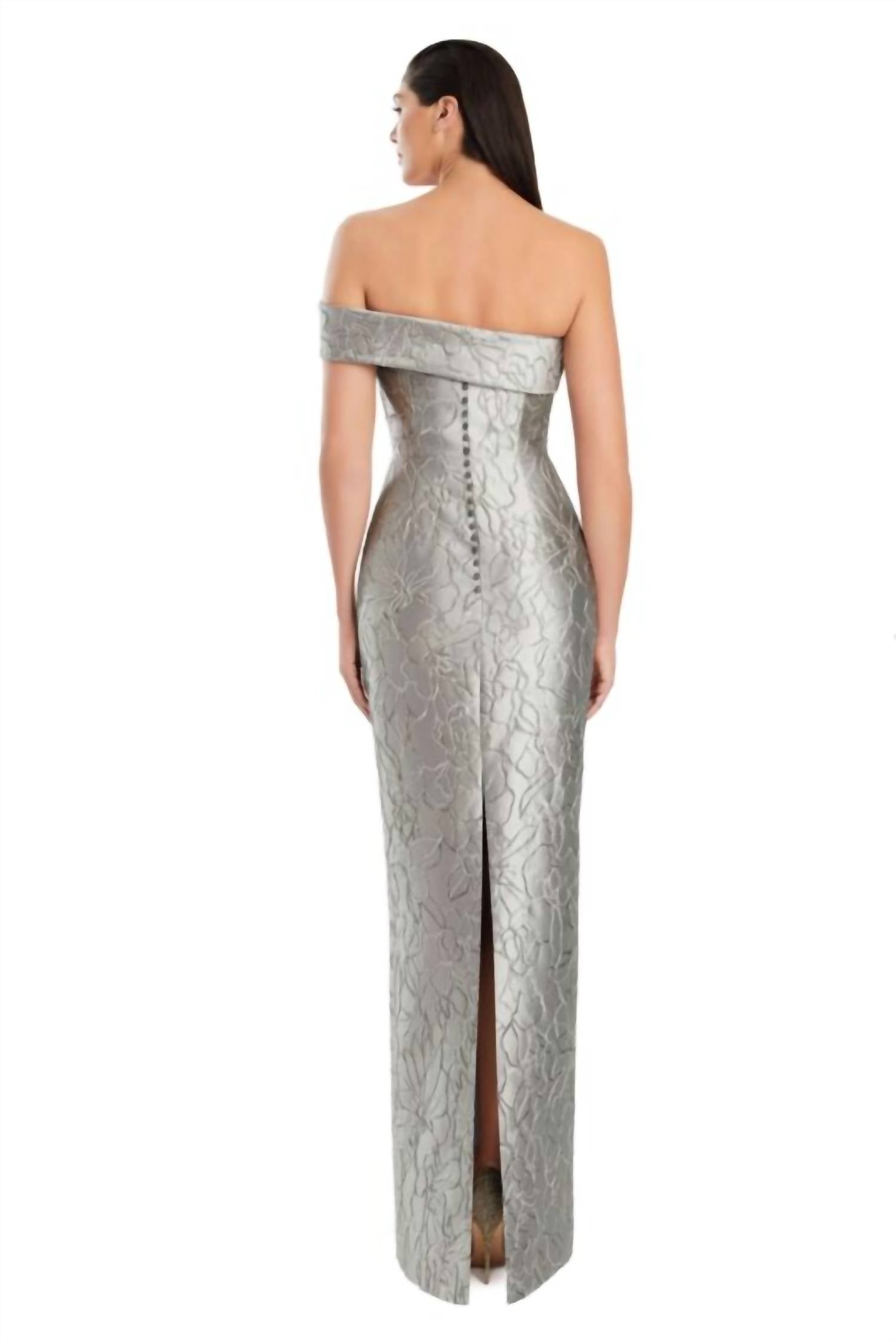 DAYMOR Back Slit One-shoulder Bow Dress in taupe gold - women's dress - alternate view
