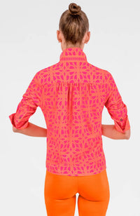 GRETCHEN SCOTT Ring Toss Long Sleeve Ruffle Rumble Blouse in shocking pink - women's blouse - detail view