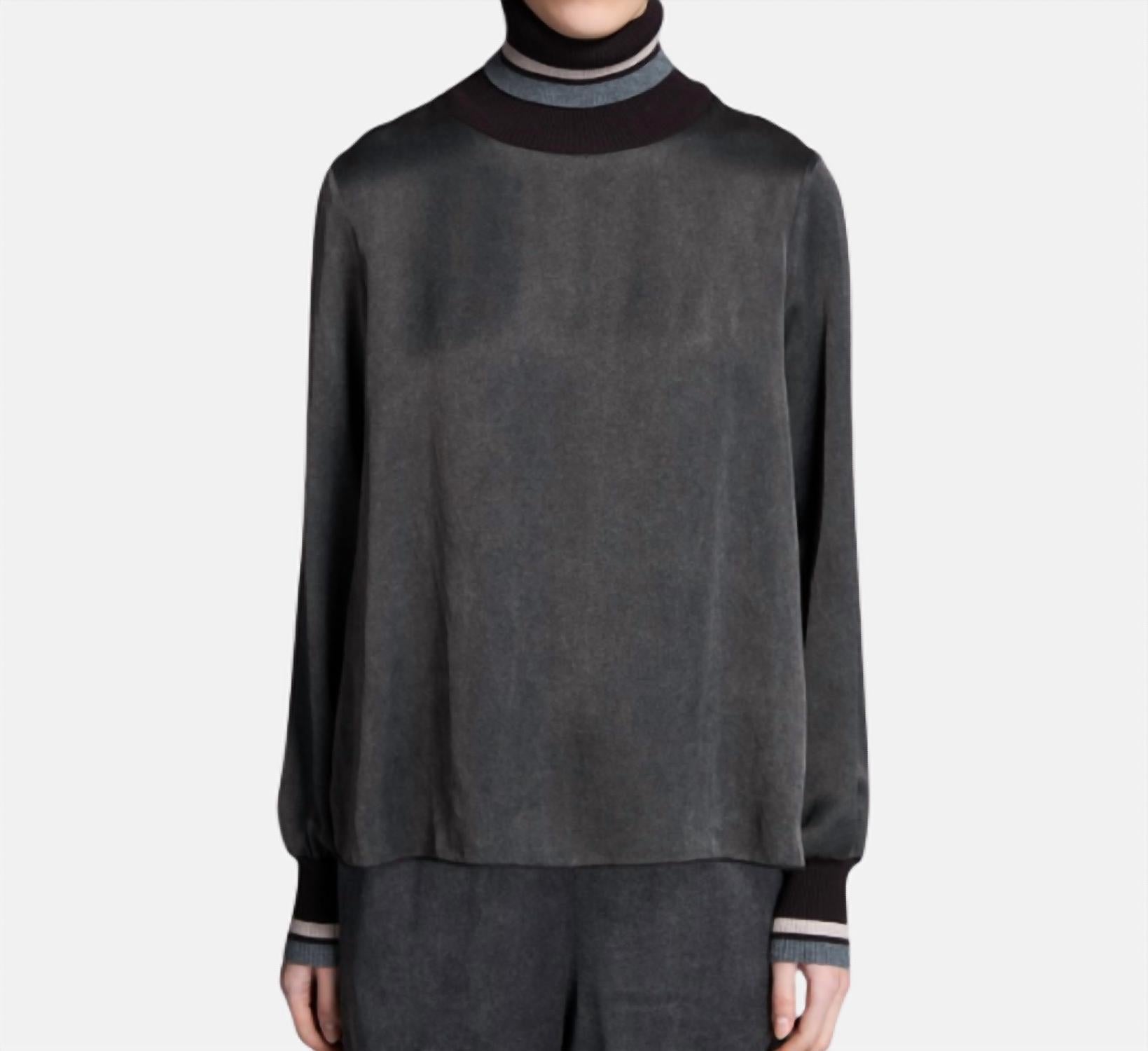 Tricot Chic - Striped Turtleneck Long Sleeve Sweater
