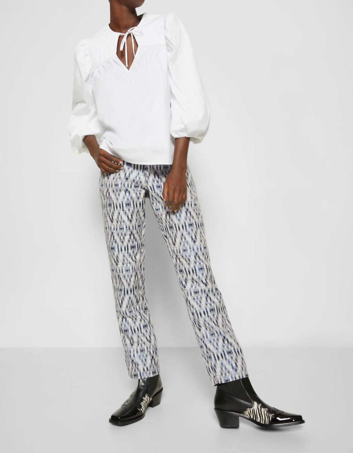 Munthe - Pre-loved Cottage Pants With Geometric Ikat Brocade Pattern