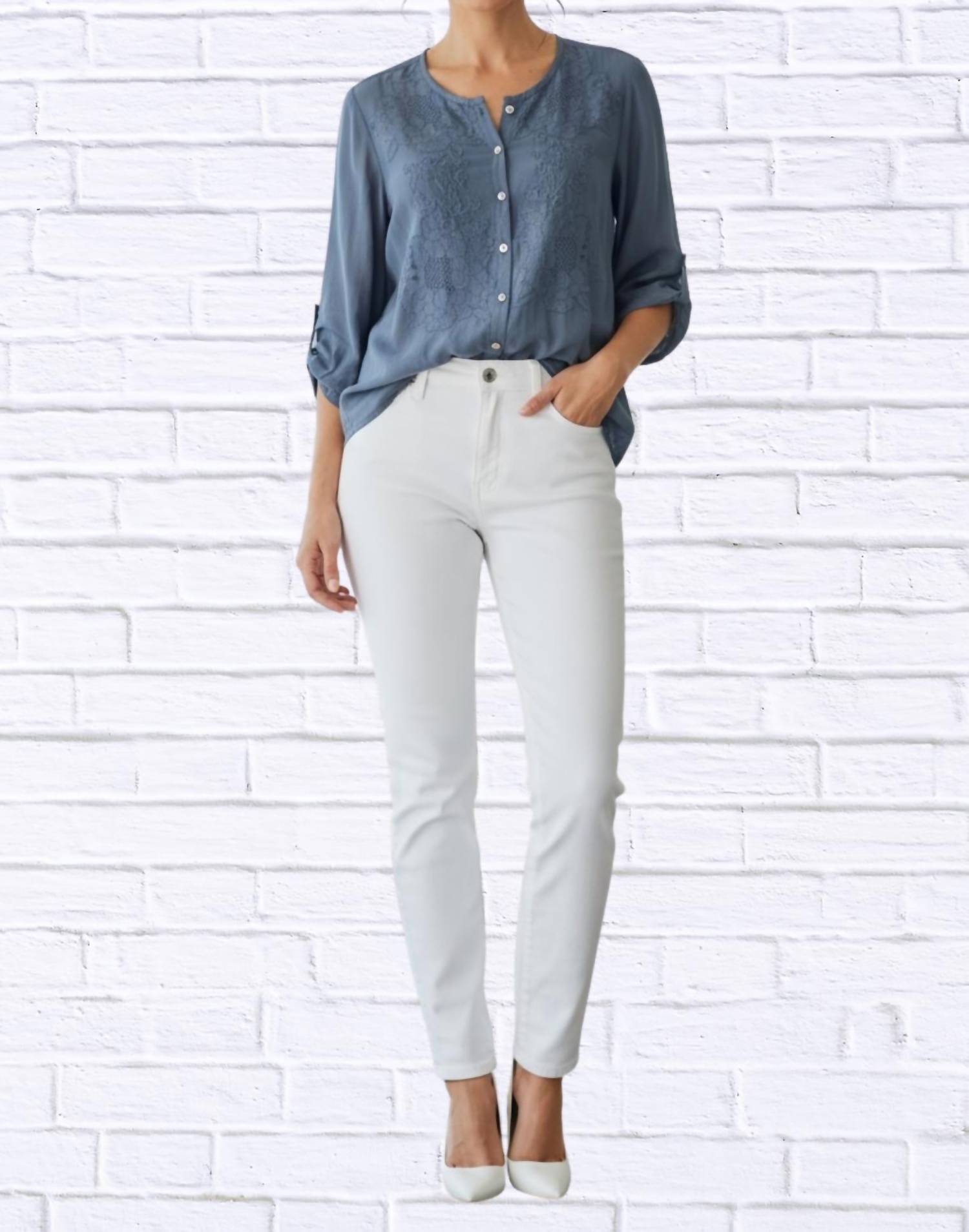 Tempo Paris - Silk-lined Embroidered Button-up Blouse