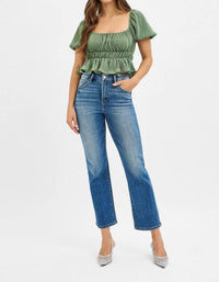 Risen - Tummy Control High Rise Crop Straight Leg Jeans