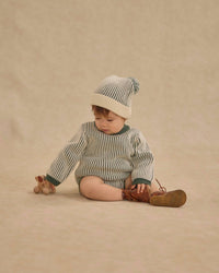 Rylee + Cru Boy's Haywood Romper in green stripe - kids' item - alternate view