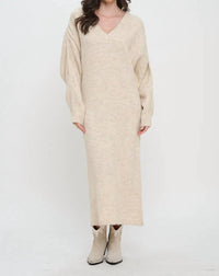 Meet Me In Santorini - Cozy V-Neck Maxi Sweater Dress