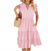 Suhkasana - V Neck Short Sleeve Tiered Dress