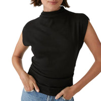 Michael Stars Amara Ribbed Power Shoulder Tee in black 1 - women's t-shirt