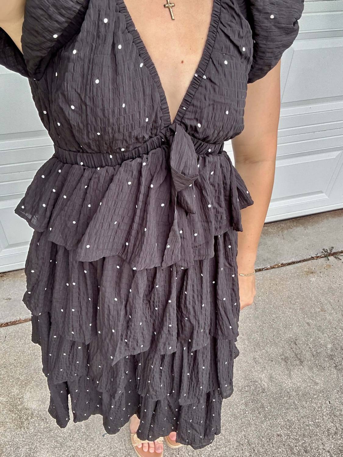 In The Beginning - Ruffle Polka Dot Midi Dress
