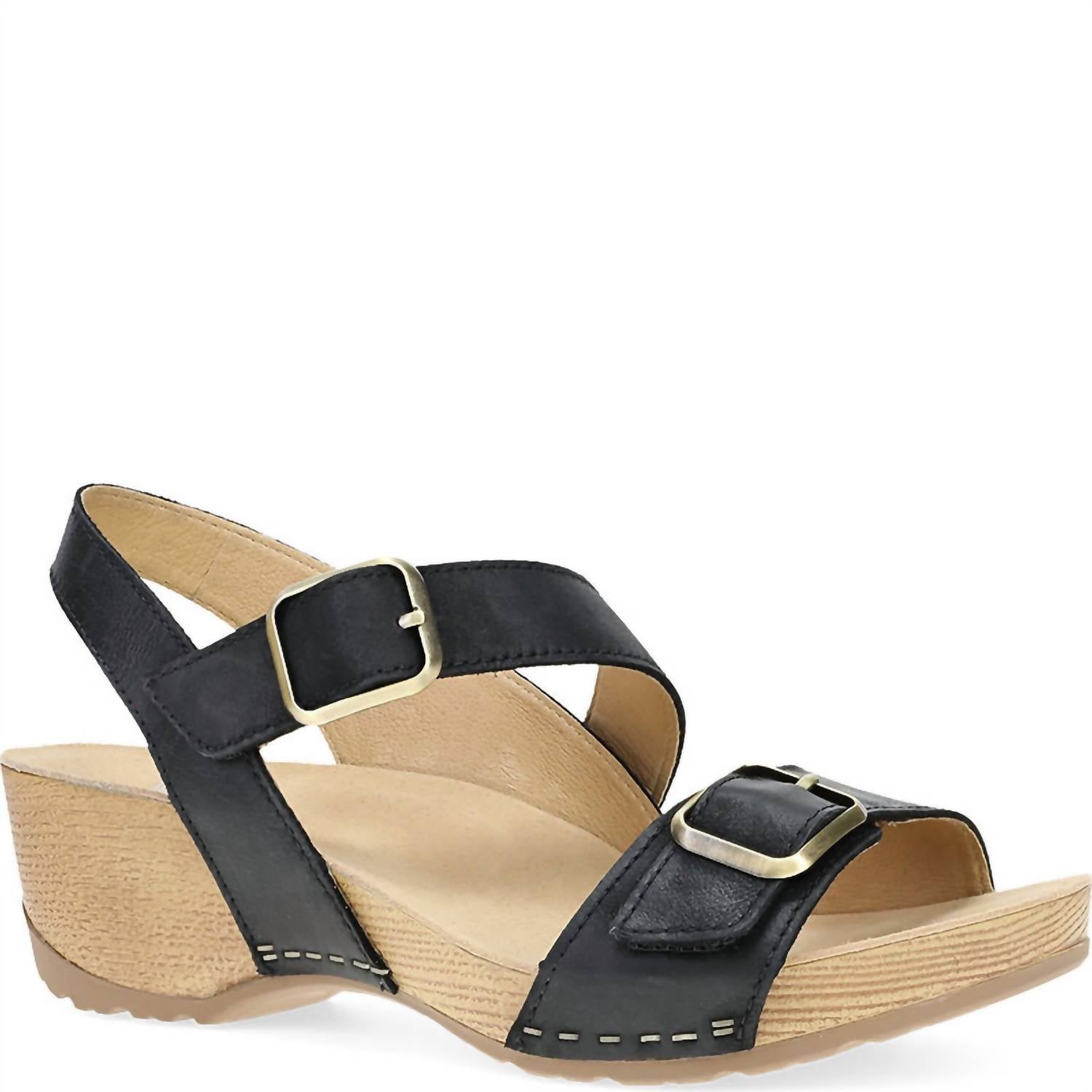 dansko Women's Trinity Wedge Sandals in black burnished nubuck - women's sandal