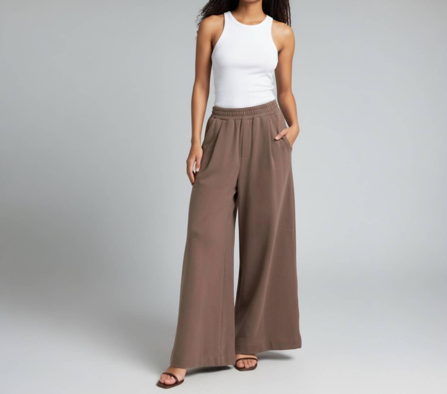 FLYING TOMATO Kendra Knit Trousers in cocoa brown - women's pants - detail view