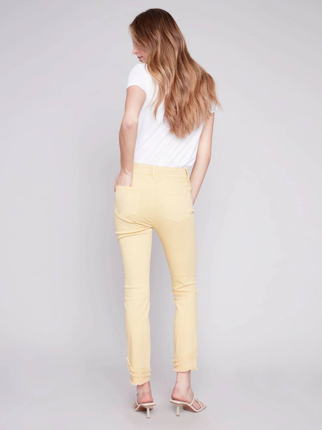 CHARLIE B Slant Fringe Ankle Jean in lemon - women's jeans - view 4