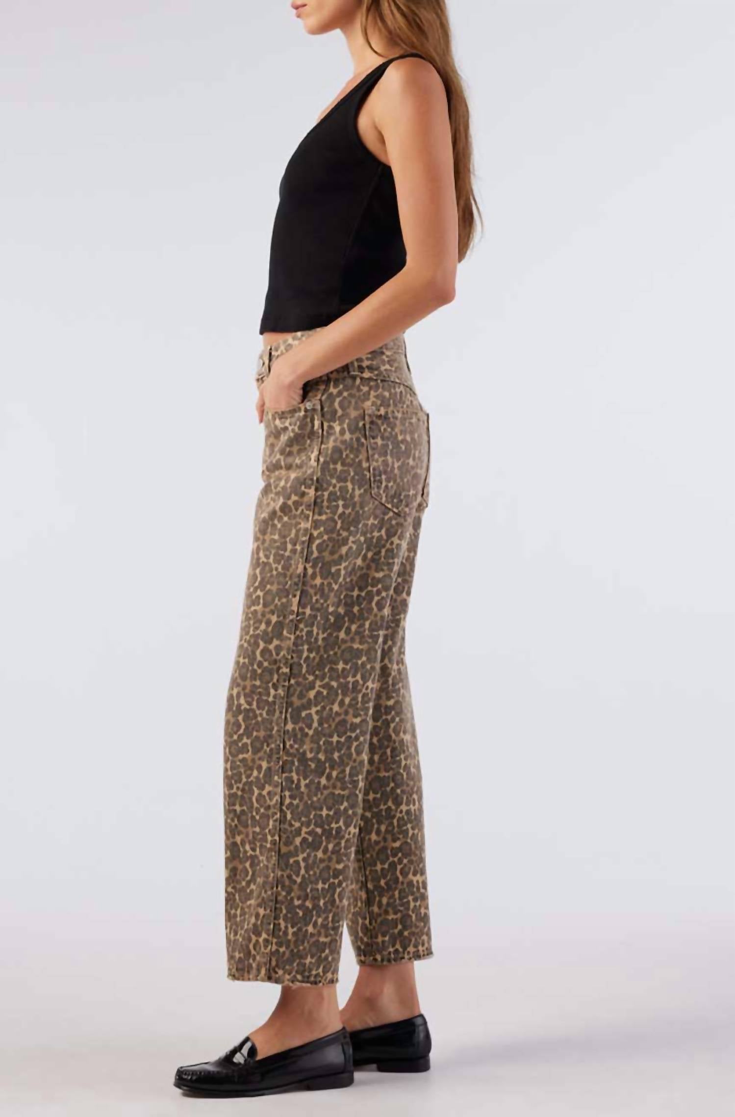 AMO Billie Wide Straight-Leg Jeans in leopard - women's pants - detail view