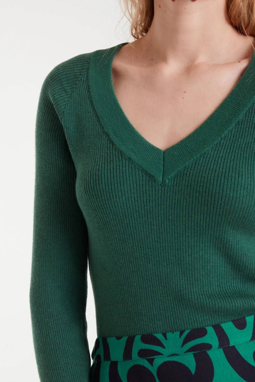 Compania Fantastica Deep V-neck Sweater in green - women's sweater - alternate view