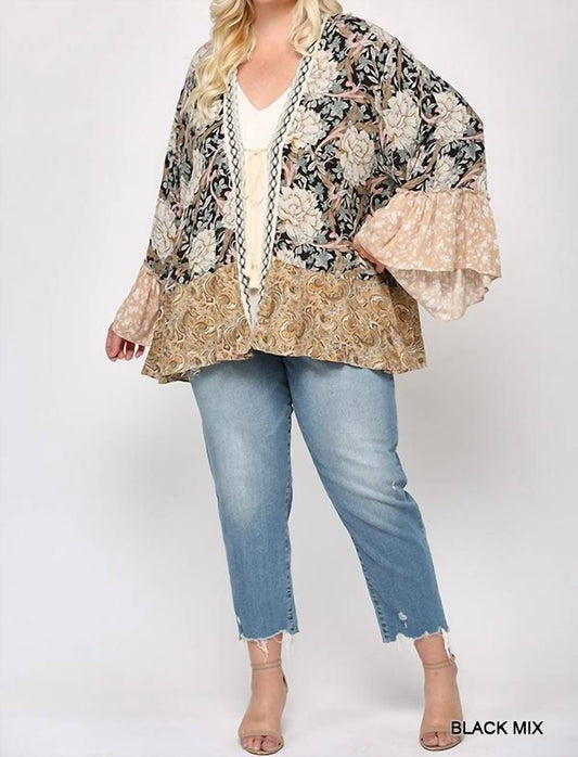Gigio - Floral and Paisley Print Mix Kimono - Plus