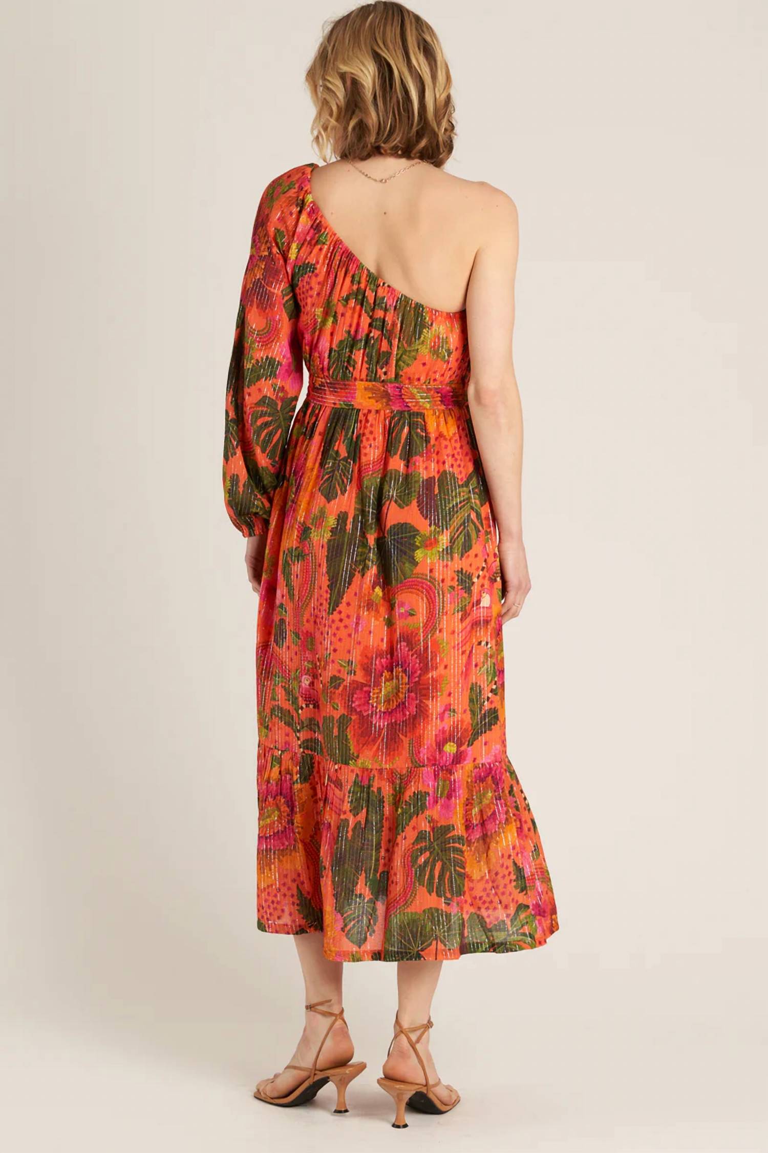 En Creme - Sun Soaked One Shoulder Waist Tie Dress