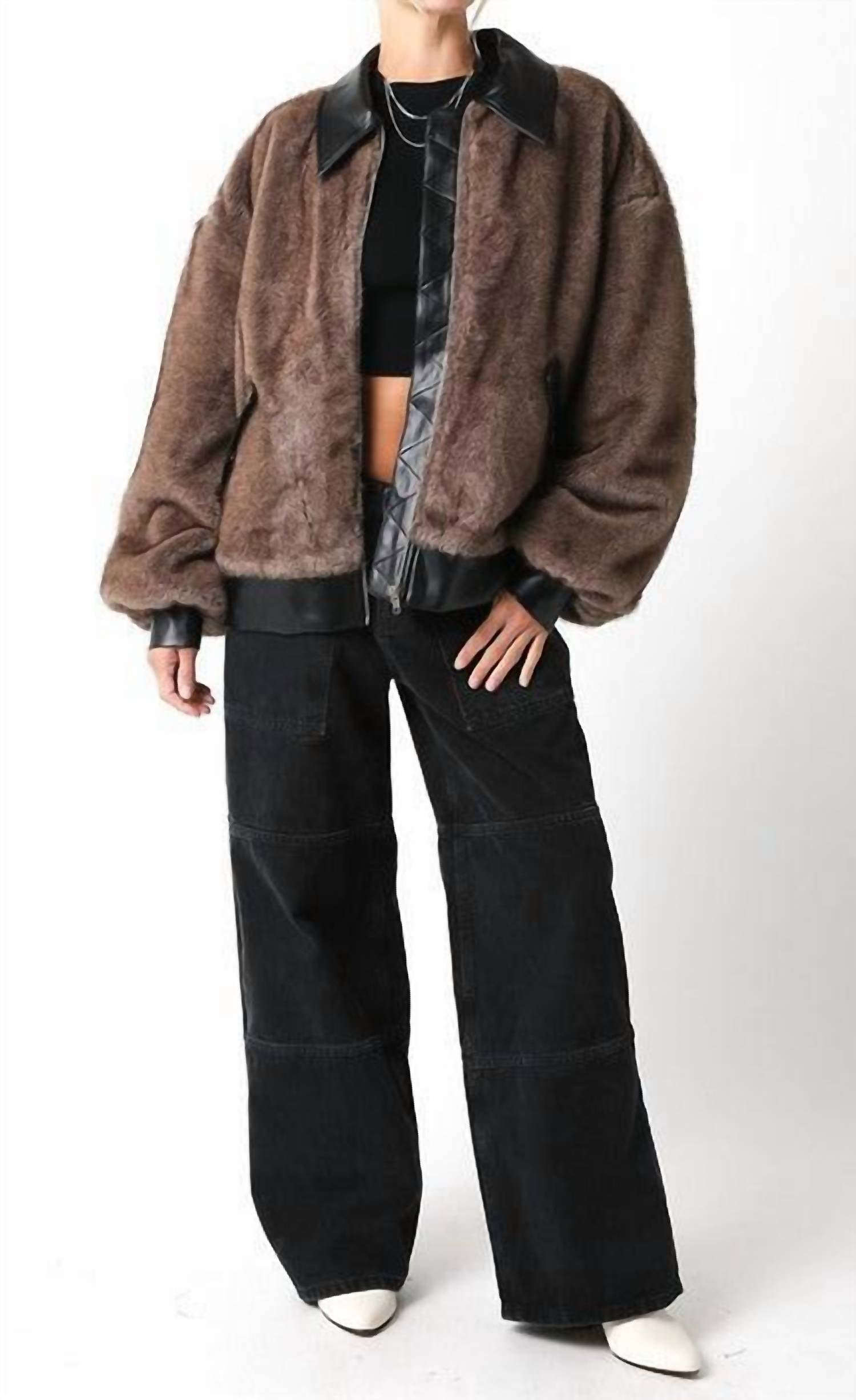 Olivaceous - Carrie Faux Fur & Leather Jacket