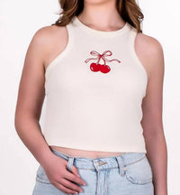 Rowan + Riot - Bow And Cherries Embroidered Tank Top