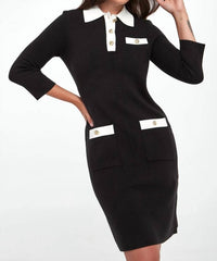 Joseph Ribkoff 3/4 Sleeve Knit Mini Dress in black vanilla 1 - women's dress