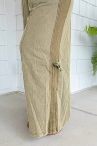 BiBi Vintage V-neck Jumpsuit in olive green - women's pants - alternate view