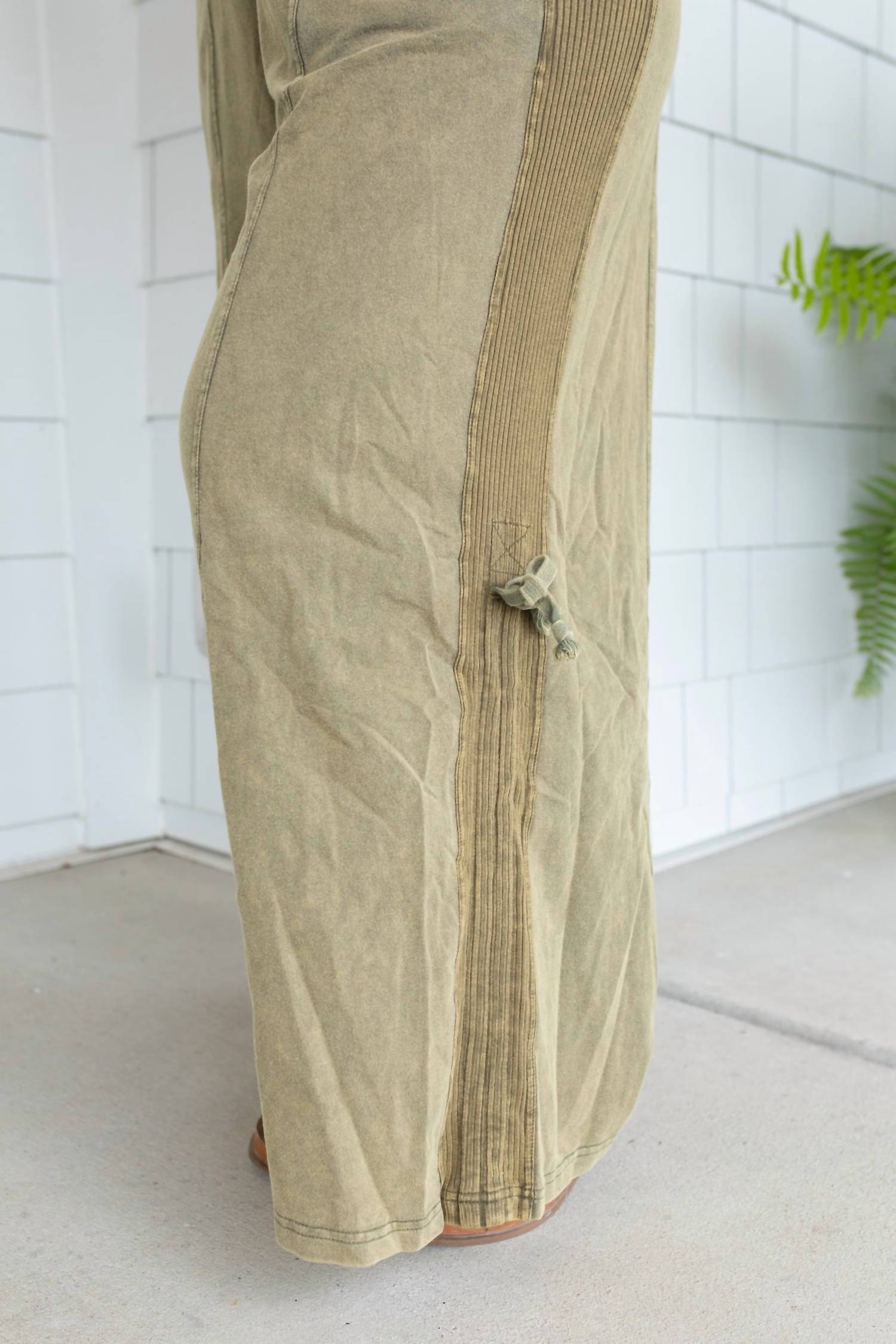 BiBi Vintage V-neck Jumpsuit in olive green - women's pants - alternate view