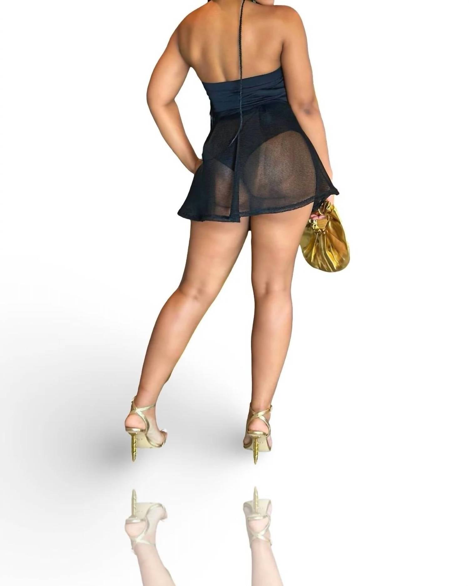 Maypink - Let Me Be Your Job Mesh Flare Tube Crop Skirt Set