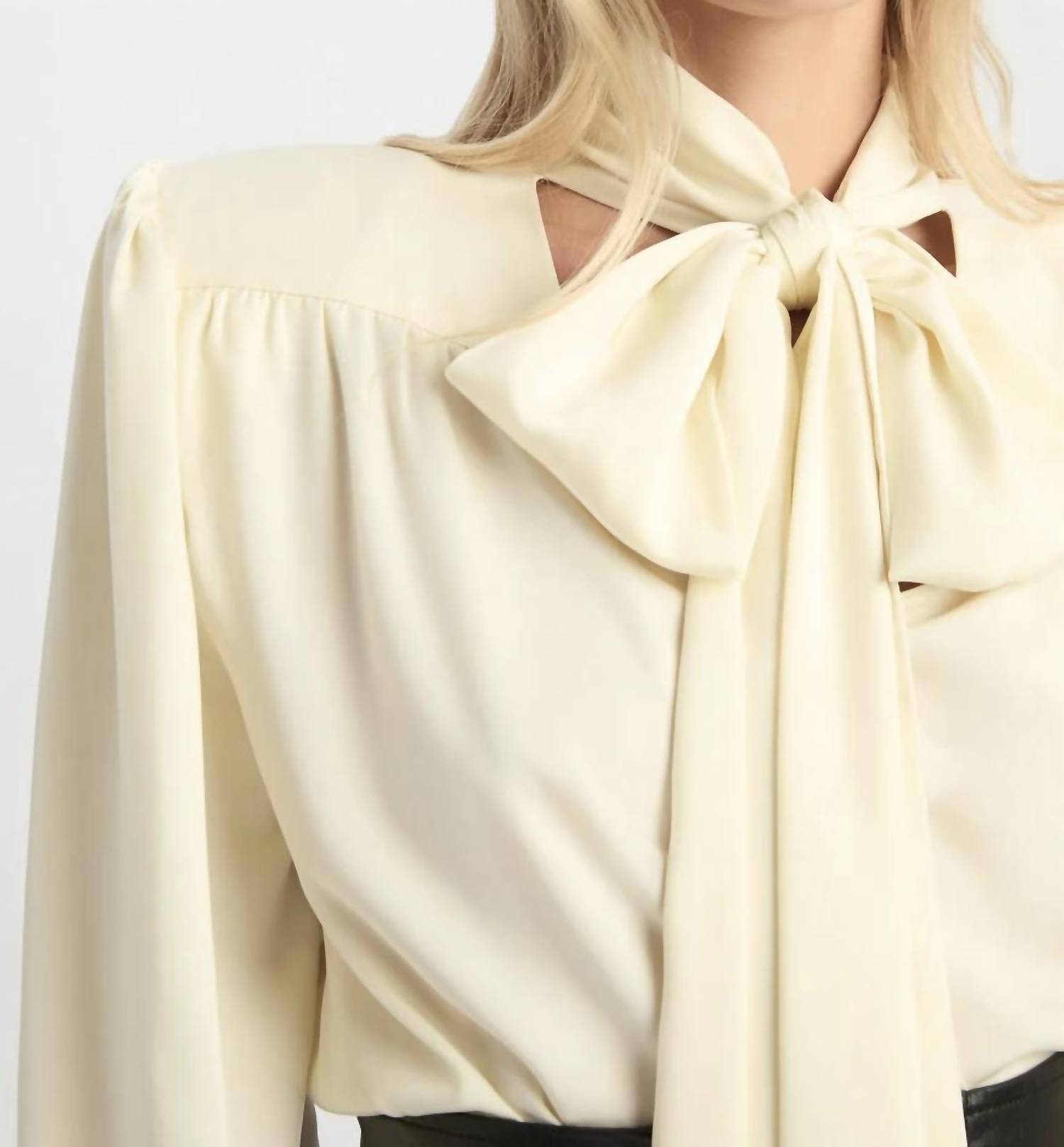 BARDOT Revana Satin Tie Neck Blouse in ivory - women's long sleeve top - alternate view
