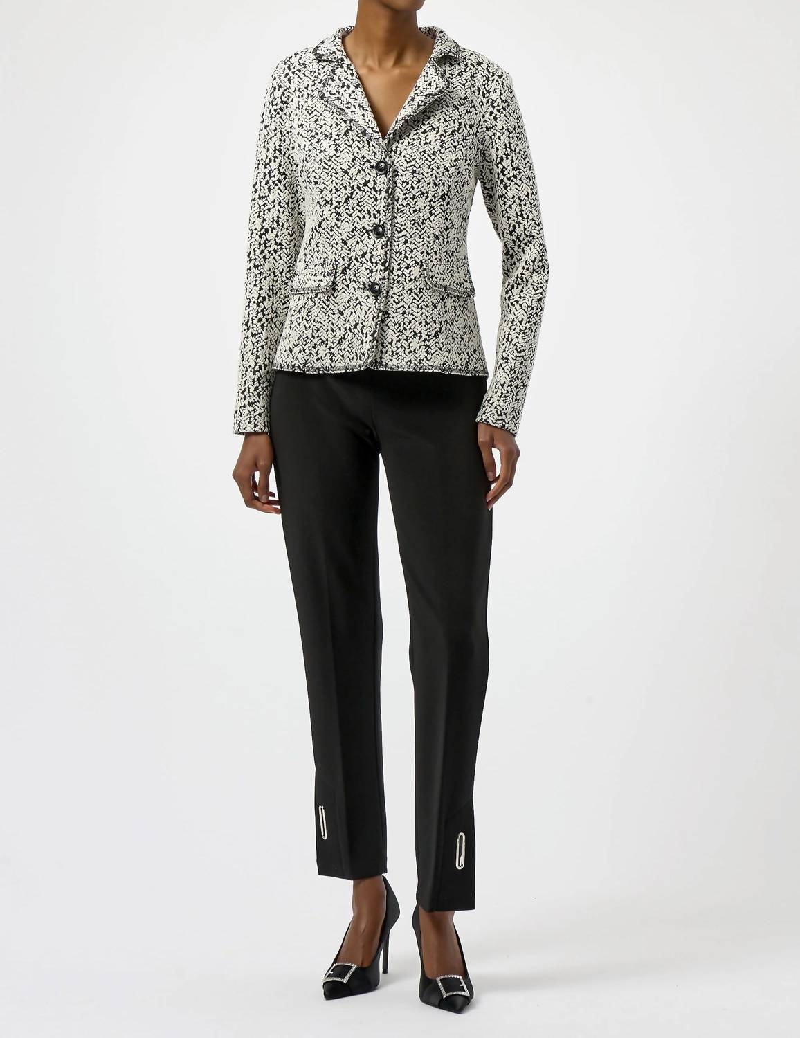 Joseph Ribkoff Abstract Jacquard Blazer Jacket in off white black - women's jacket - detail view